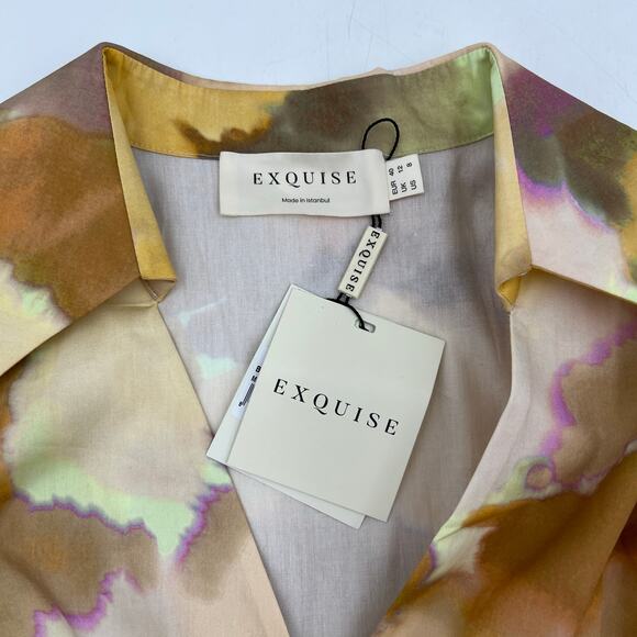 Exquise Brooklyn Dress Watercolor Belted Cotton Yellow Orange Pastels - Picture 4 of 17